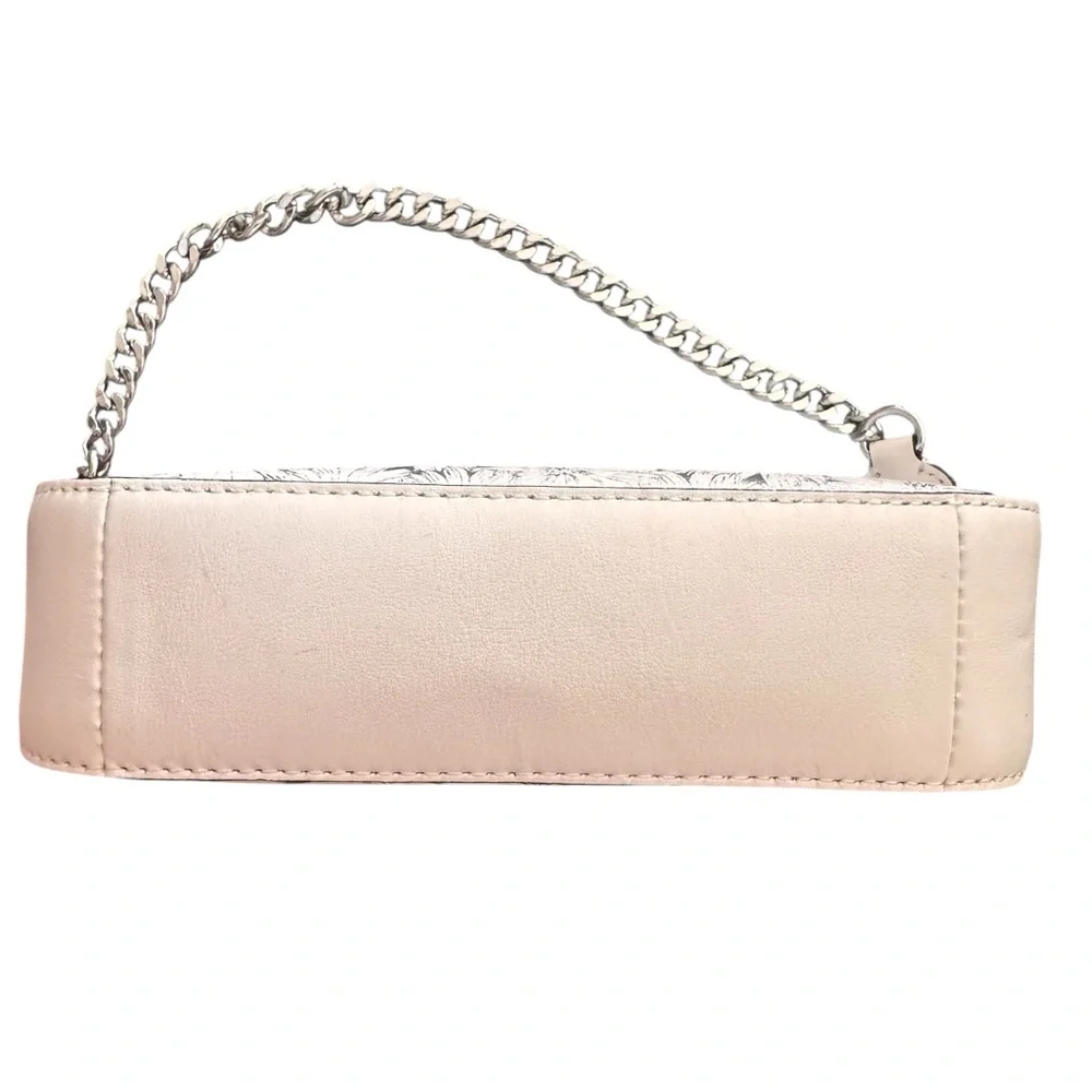 White & Silver Michael Kors Chain Pouchette in Metallic Floral Embossed Leather